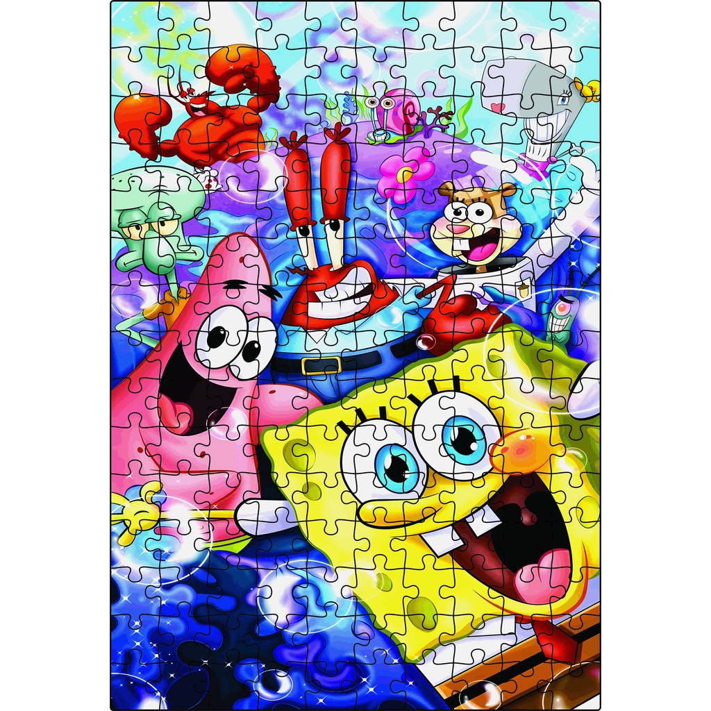 Quebra-cabeça Infantil Educacional feito em Madeira (MDF) Bob Esponja 150 peças 32X47 cm Grande em Oferta na Shopee