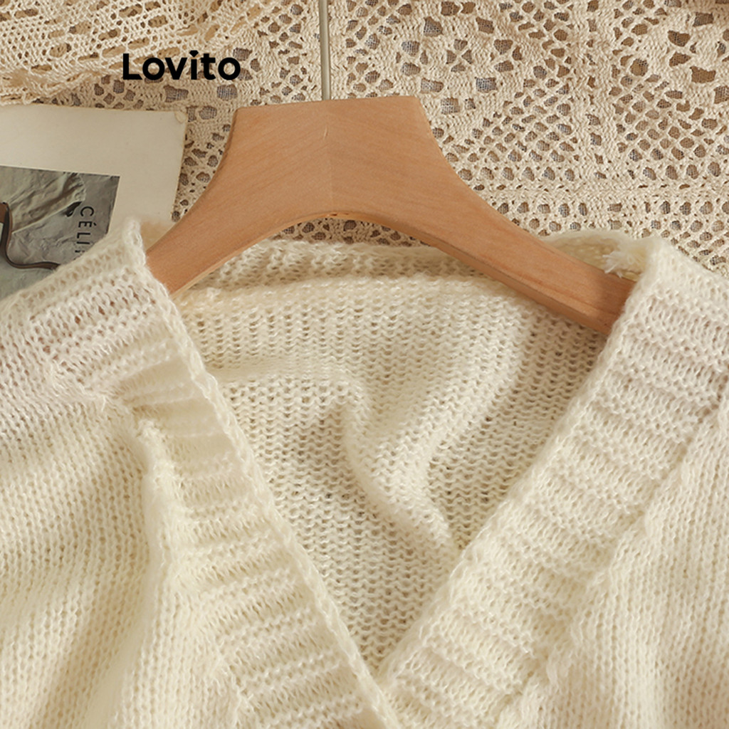 Detalhes do Lovito Suéter Casual Com Flores Lisas Para Mulheres LNA42111