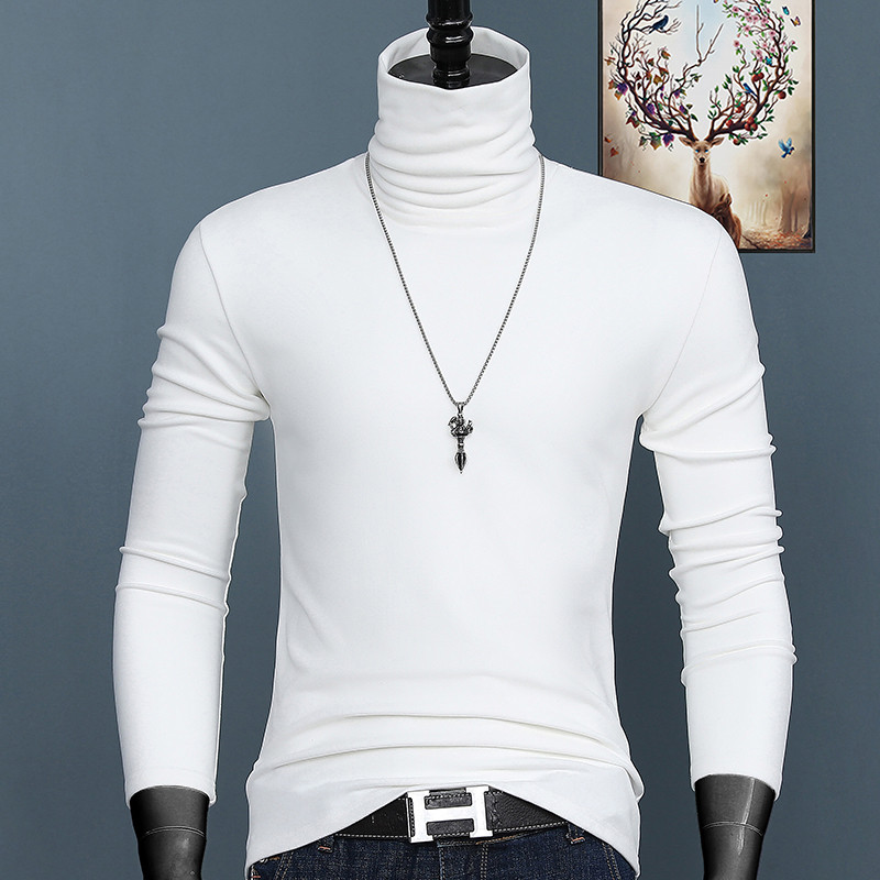 Camisa masculina de veludo alemão com gola alta, forro de lã de veludo dupla face, manga comprida, gola pilha, outono in