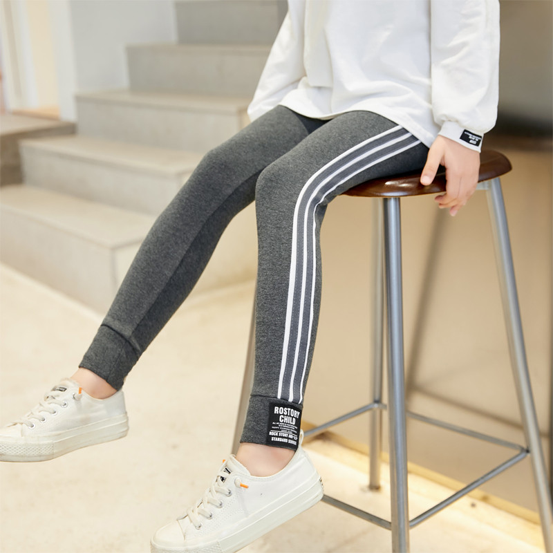 Meninas Leggings primavera outono puro algodão exterior usar cinza calças infantis calças magras estiramento grandes cal