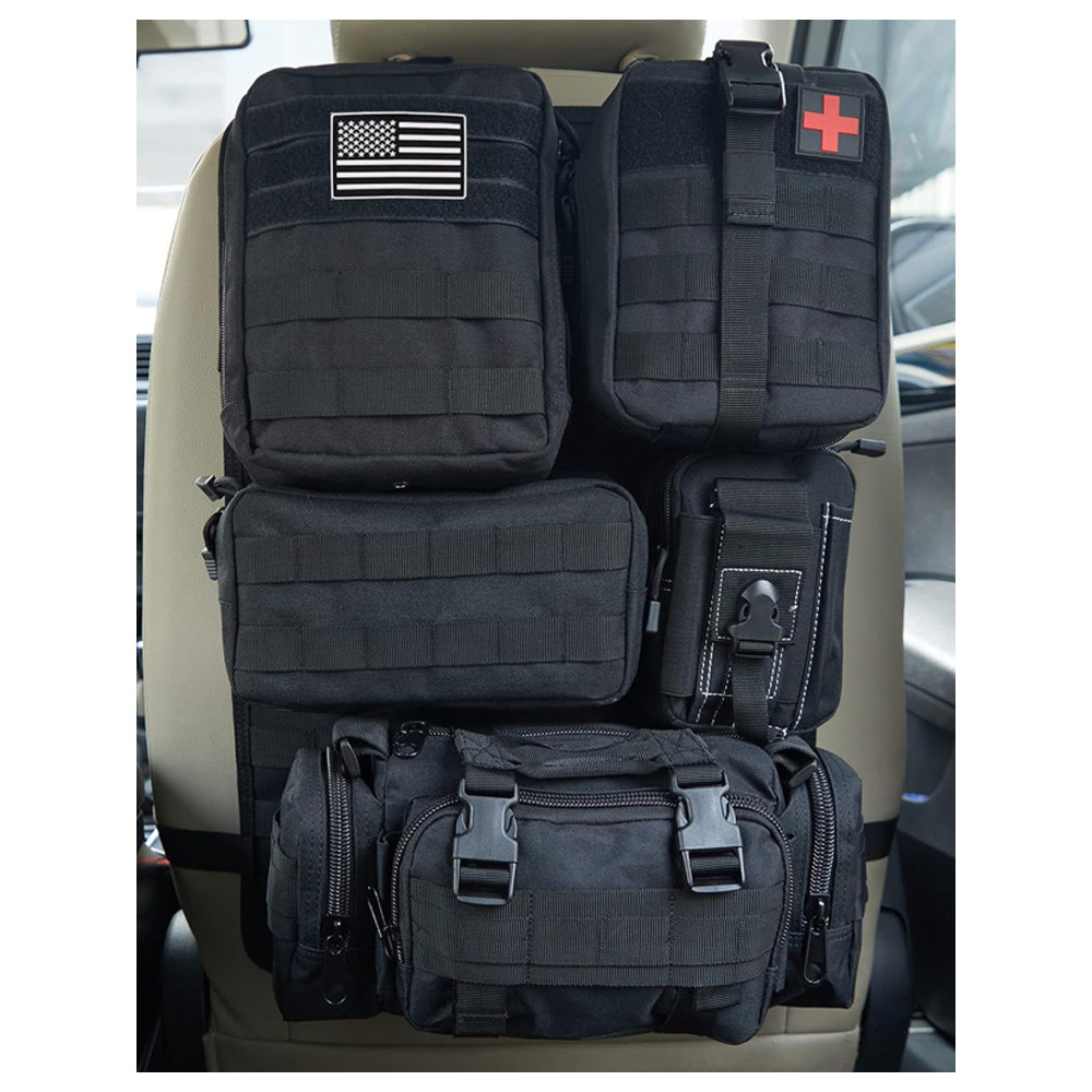 Encosto tático para assento de carro, bolsa de armazenamento para assento de carro, bolsa tática MOLLE, superfície arrum