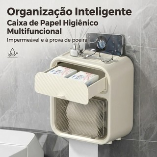 Caixa Porta Papel Higiênico Dispenser Organizador Banheiro Com Suporte Celular e Porta De…