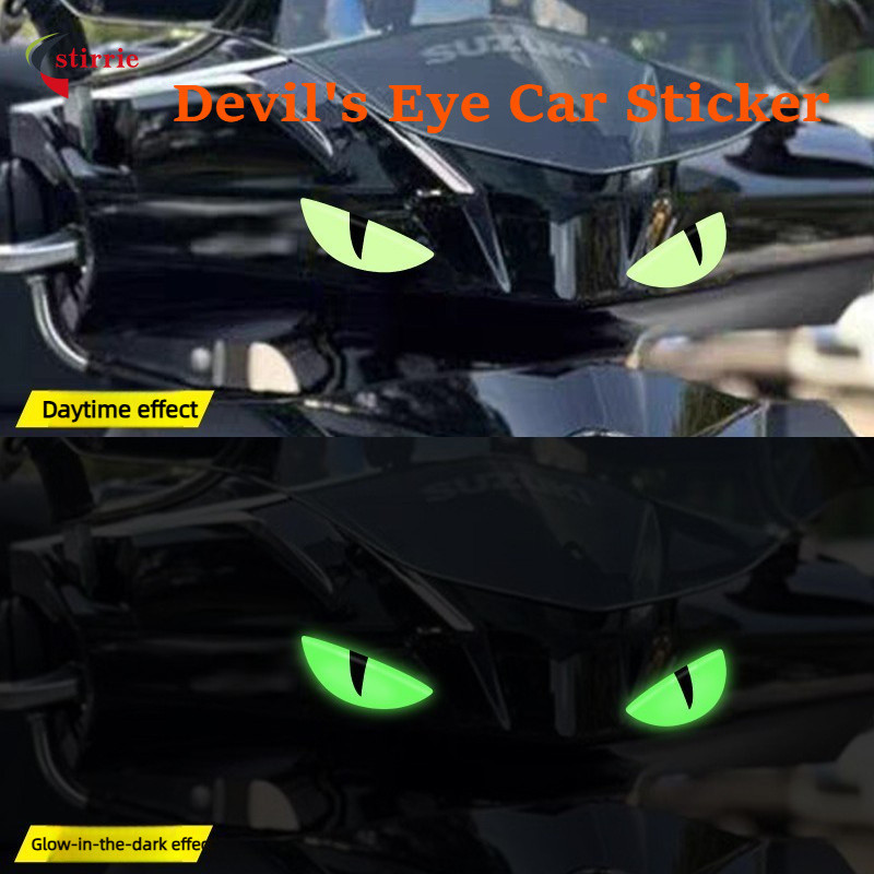 2 Peças Adesivos Luminosos De Olho De Diabo Para Carro-Decalque Luminoso De Olhos De Gato Deslumbrante-Fita De Advertênc