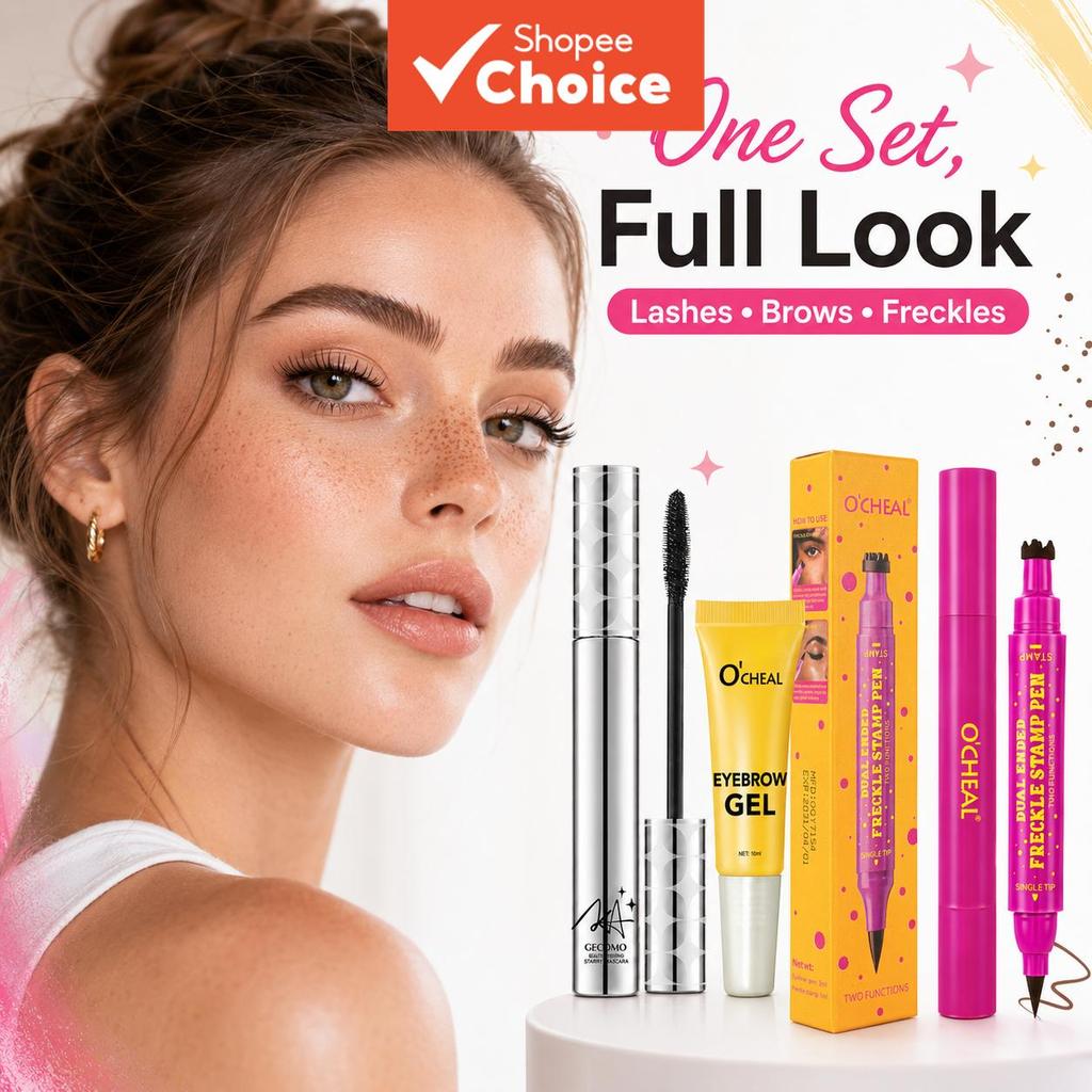 Caneta Carimbo Dupla para Sardas e Delineador + Gel para Sobrancelhas + Máscara 3 em 1 Conjunto de Maquiagem para Olhos