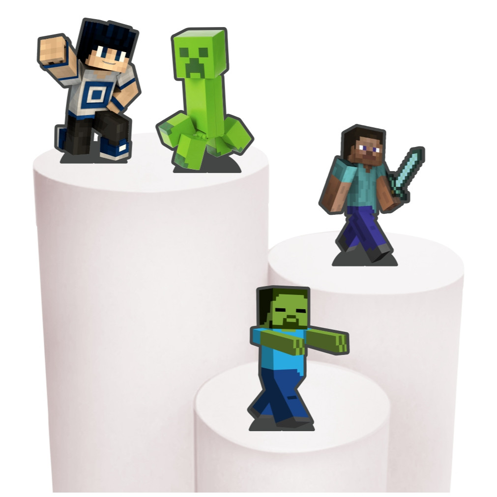 Kit de Display 4 de 20cm Totens para Decoração de Festa Minecraft em MDF Cortado a Laser
