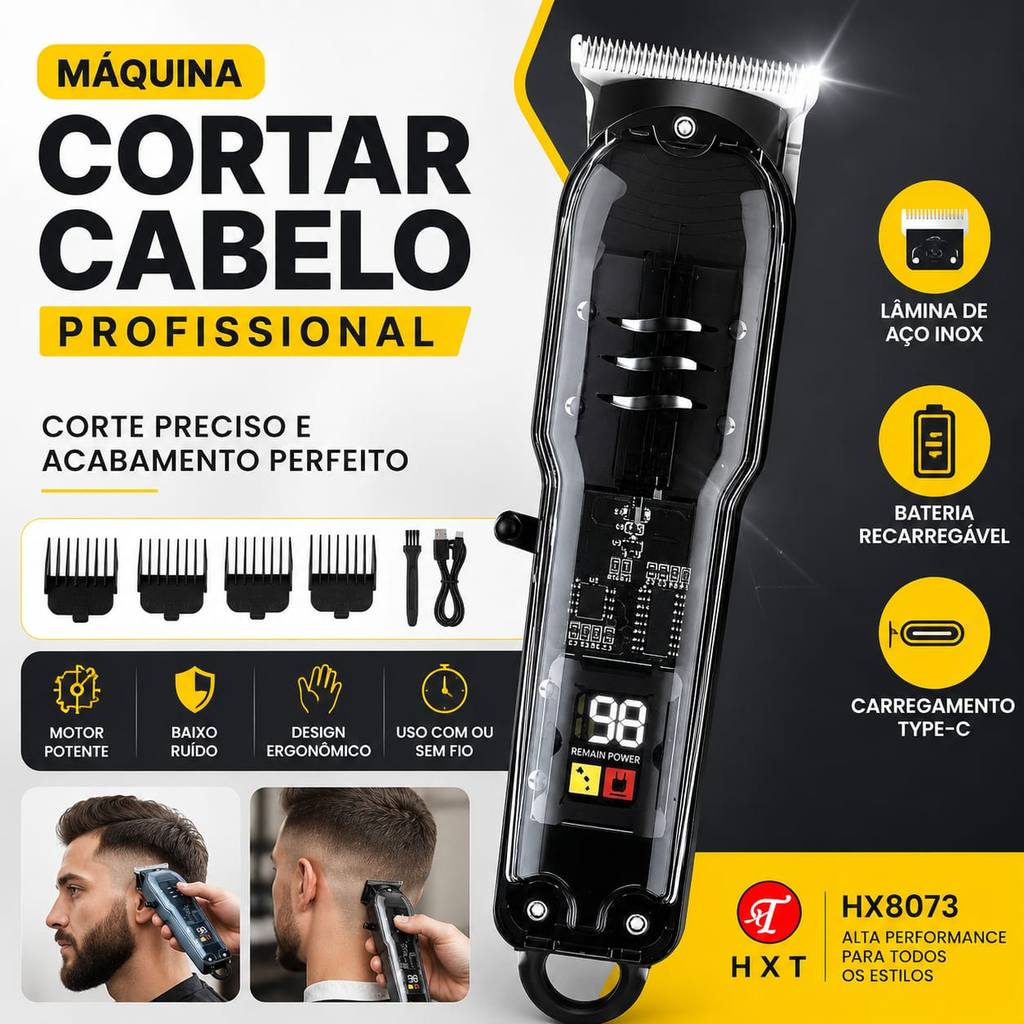 Máquina De Cortar Cabelo Profissional Recarregável Type-C Aparador Barba Acabamento Display LED HX8073