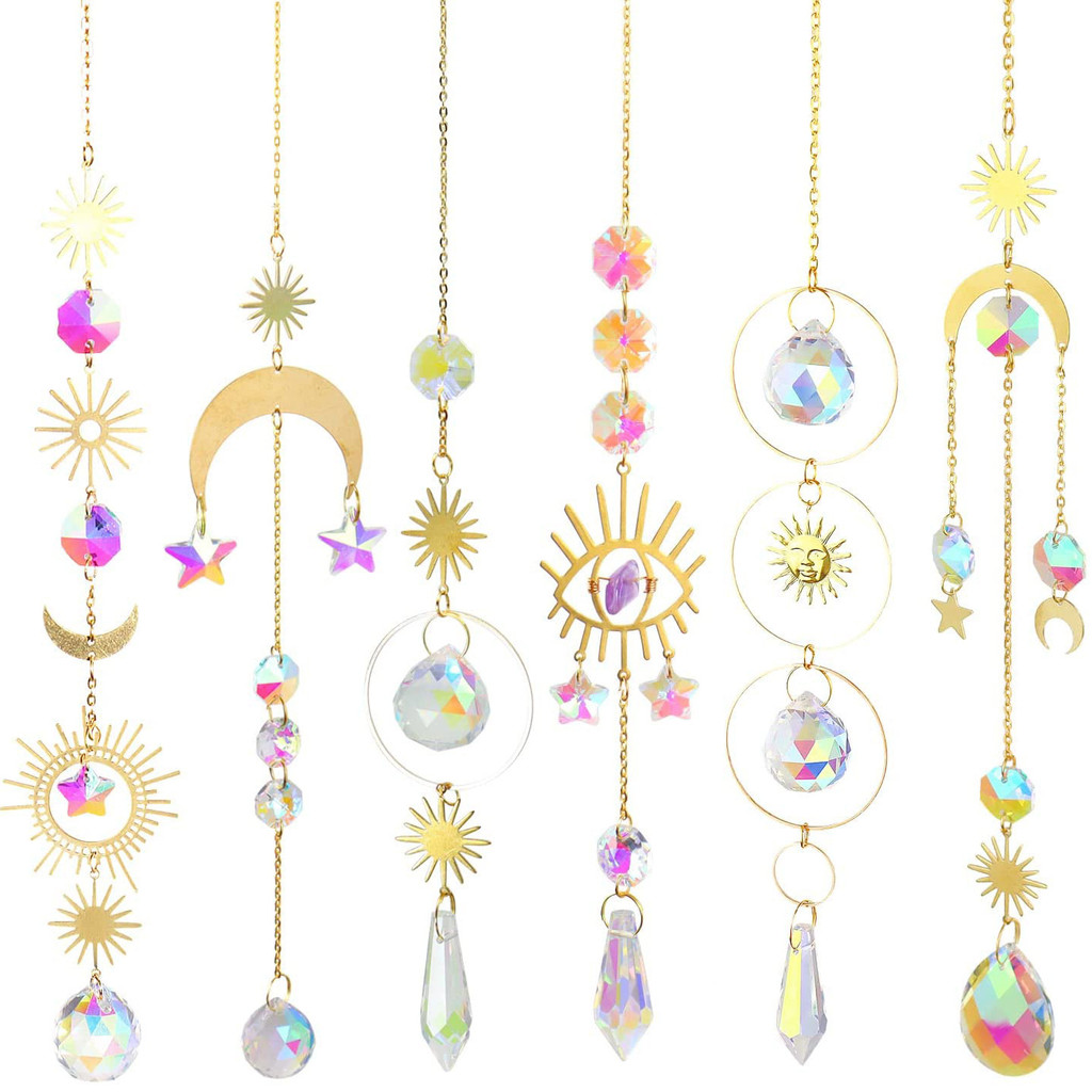 [Estoque pronto] Conjunto de cristal de venda quente, varanda, janela, jardim, carrilhão de vento, lua, estrela, coletor