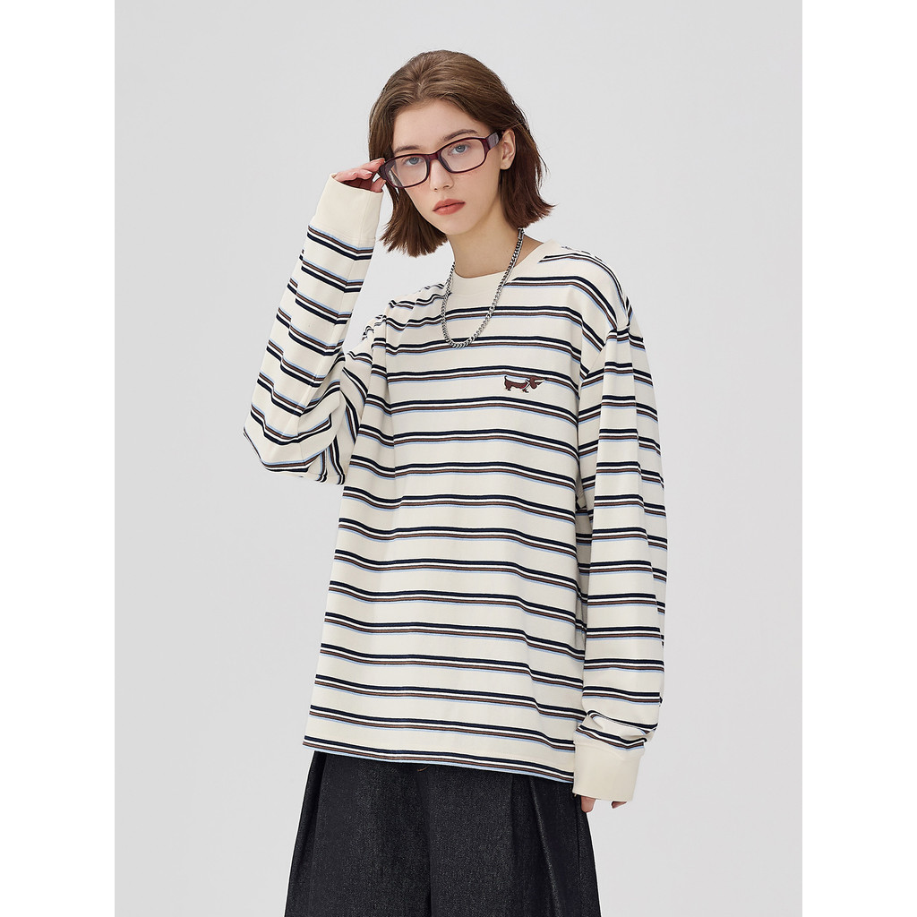 Benmyshower americano Retro manga comprida listrado camiseta masculino feminino 2026 primavera casal pulôver novo topo n