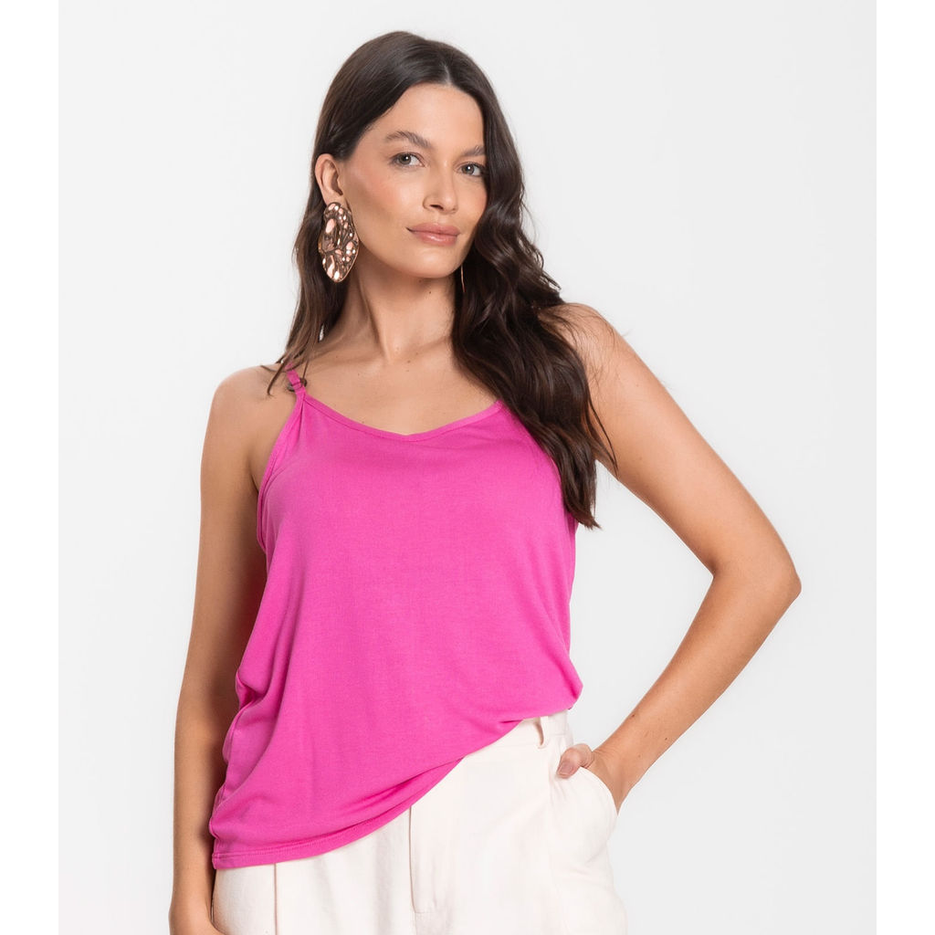 Blusa de Alça em Visco Tricot Infinita Cor Rosa