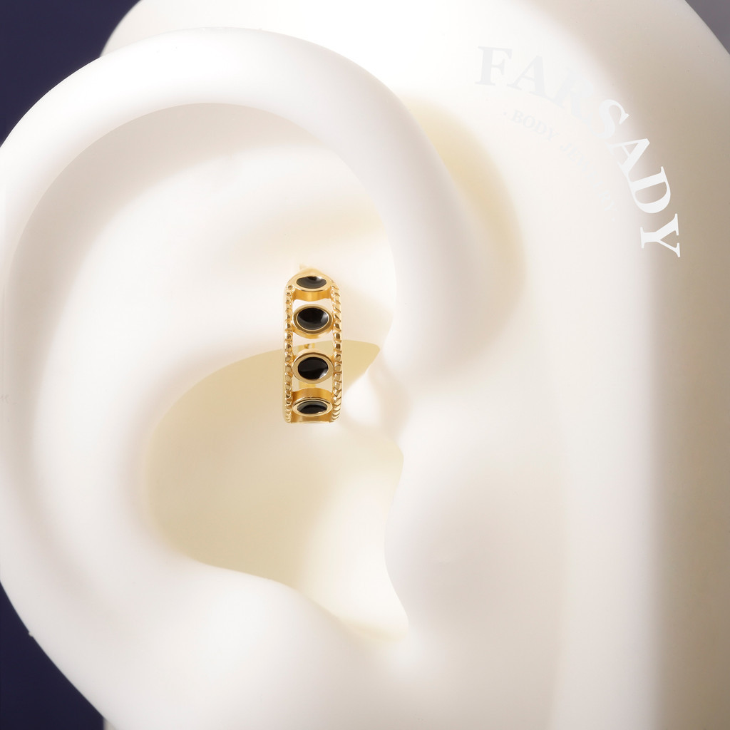 S925 Prata Esterlina Concha Hoop 16G Preto Esmalte Oco Helix Cartilagem Brinco Minimalista Corpo Piercing Jóias Uso Diár