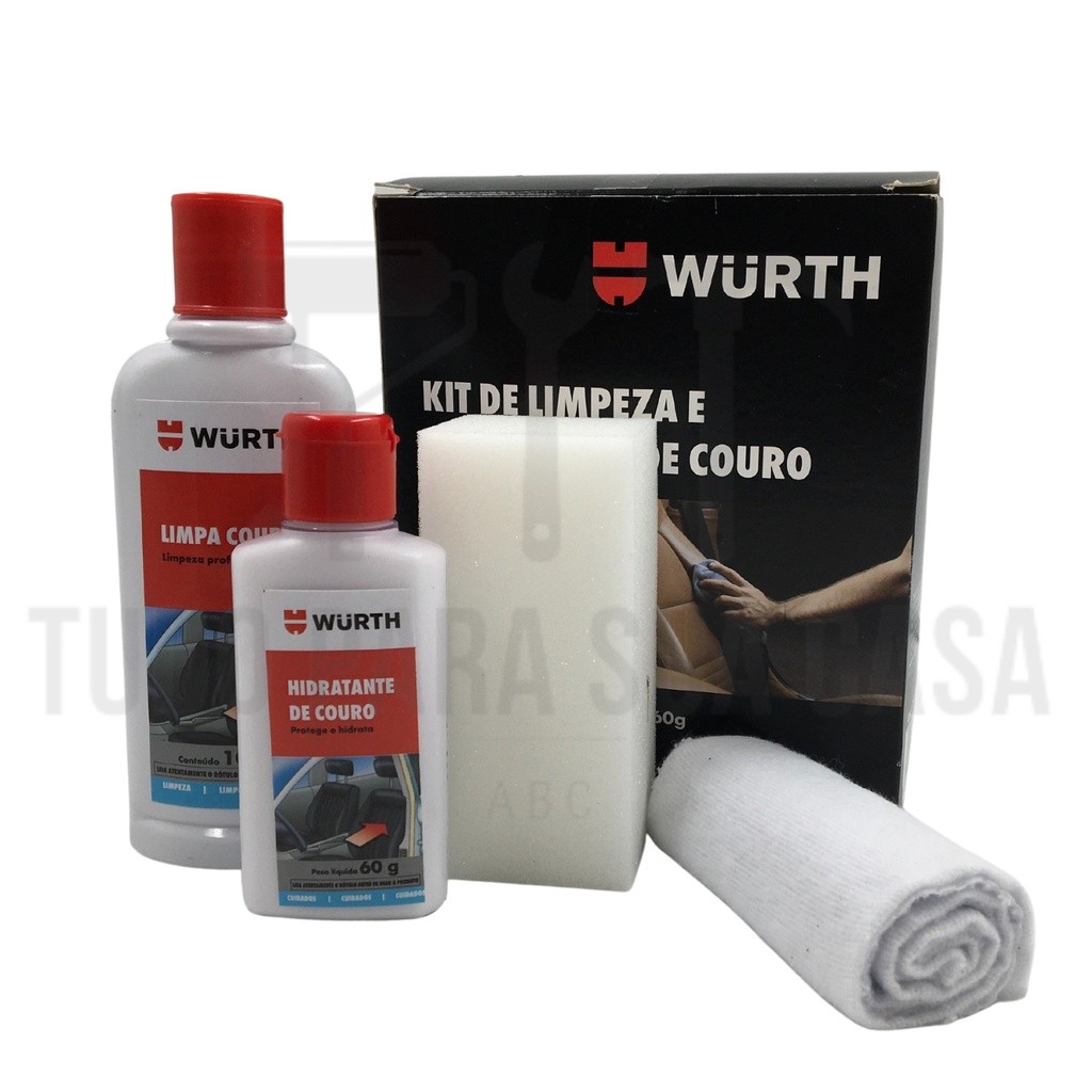 KIT LIMPEZA E HIDRATAÇÃO DE COURO (Limpeza+hidratação+Esponja+Flanela) WURTH