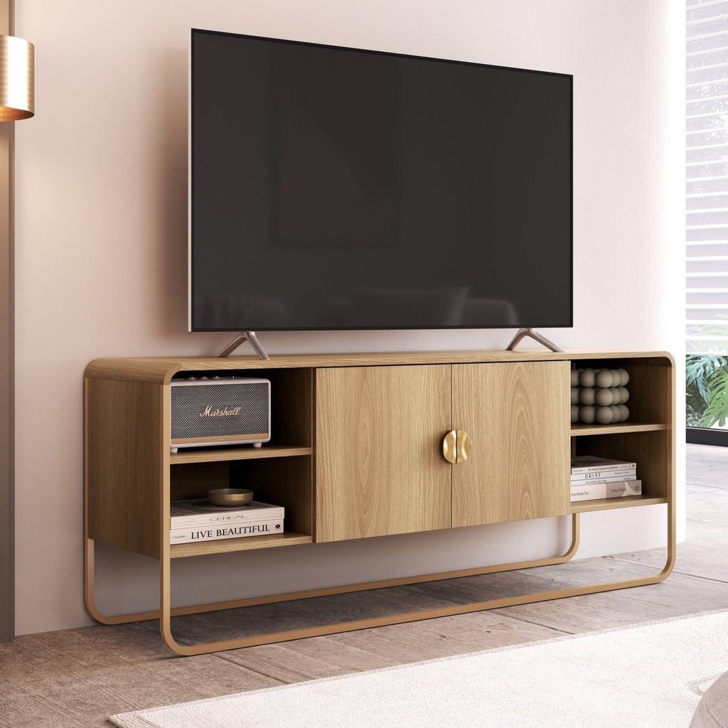 Rack Orgânico para TV até 55 Polegadas 150cm 2 Portas Metal Luna Bege Hanover/Dourado Hanover