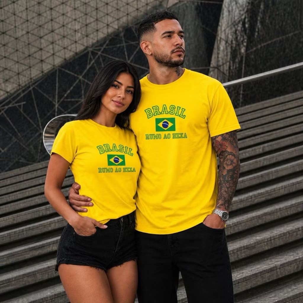 Kit 2 Camisetas Camisa Casal Unissex Masculina Feminina Brasil Rumo ao Hexa Seleção Brasileira Copa do Mundo