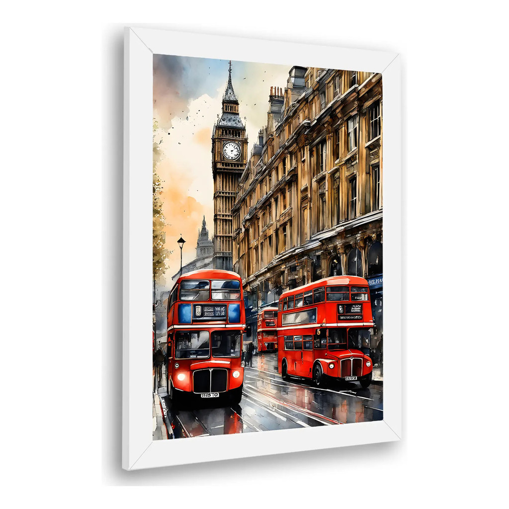 Quadro Decorativo Londres Ônibus Arte Emoldurado Decoração Parede