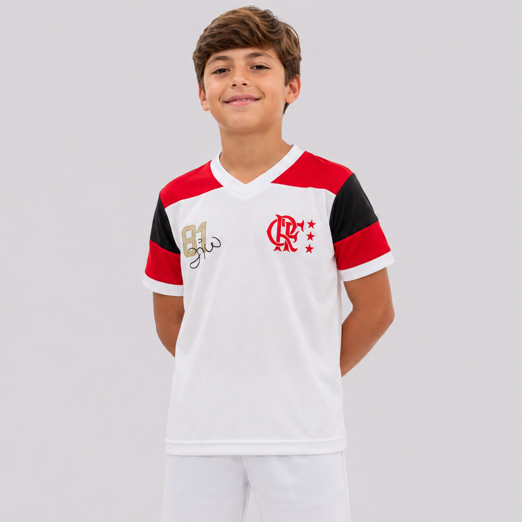 Camisa Flamengo Zico Retrô Premium Infantil Branca