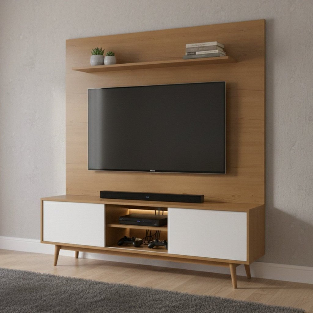 Rack para TV até 75 Polegadas MDF 180cm Pés em Madeira Maciça Origem Marrom Angelim