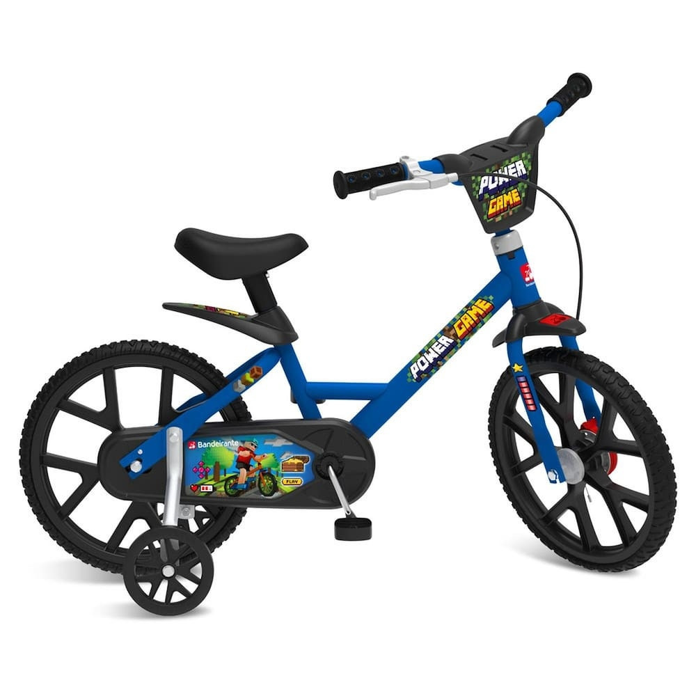 Bicicleta Infantil Bandeirantes Power Game Aro 14 com Rodinhas Freio Tambor Quadro em Aço