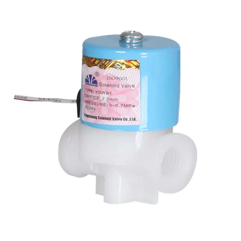 Válvula Solenoide Normalmente Fechada 1/4" NPT com rosca fêmea, em plástico PP, para entrada de água, ar ou óleo, elétri