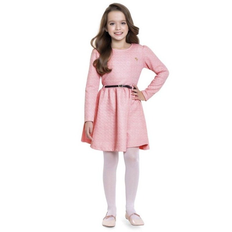 Vestido Infantil Inverno em Matelassê Foil Com Cinto - Fakini