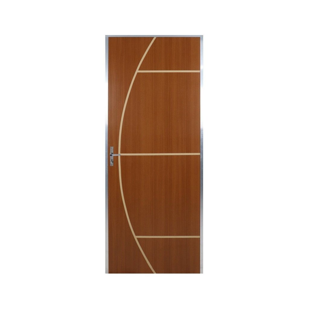 Kit Porta de Madeira Decorada 212x65cm com Batente de Aluminio 3,6cm Gáucha MGM Abertura Direita Marrom/Mogno Mogno