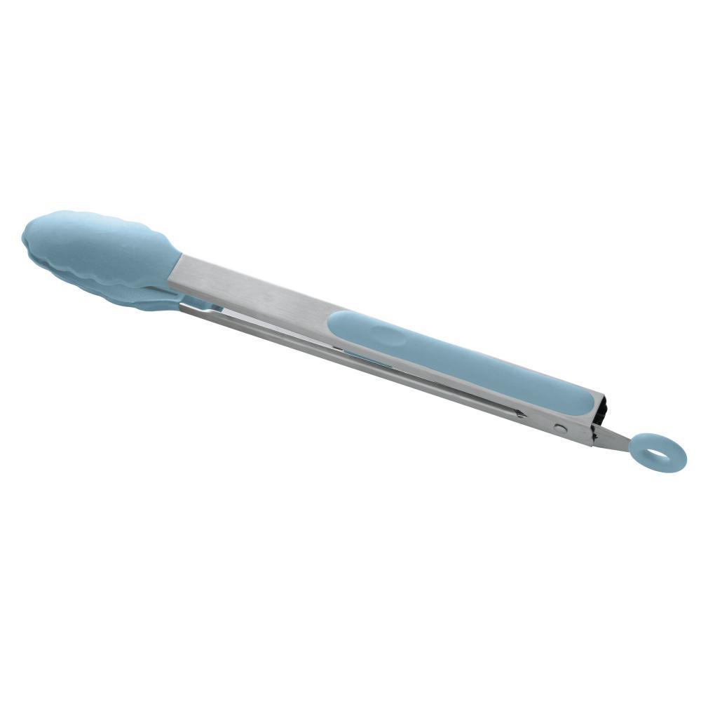 Pinça Pegador com Ponta de Silicone 35cm Azul Aço Inox Rojemac Profissional para Cozinha Servir Alimentos Quentes