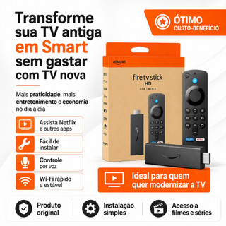 Fire TV Stick HD Original Amazon Transforma TV Antiga em Smart com Comando de Voz Alexa