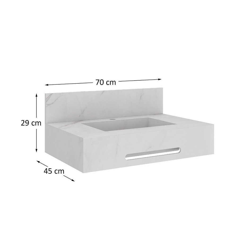 Bancada de Porcelanato para Banheiro com Toalheiro e Cuba Esculpida 70cm Ripy Yescasa Branco/Calacata Calacata · foto 2