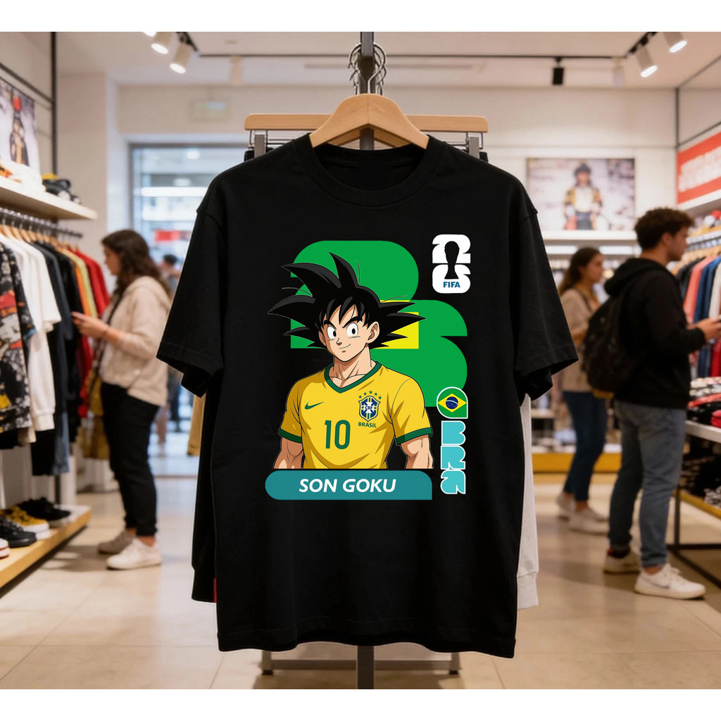 Camiseta Masculina Feminina Estampa Son Goku Camisa Número 10 Seleção Brasileira Copa 2026 T-shirt Preta