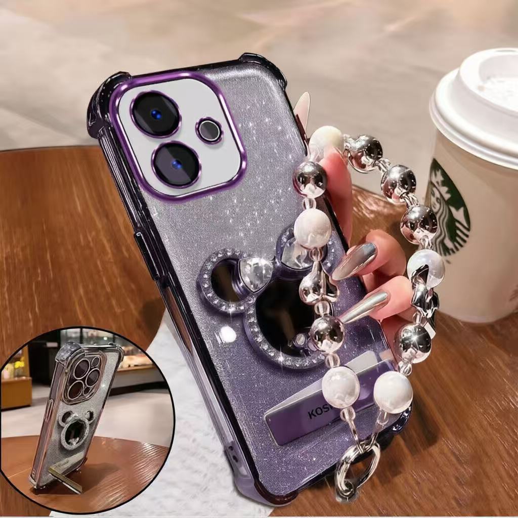 Capa para iPhone 7 Plus 8 Plus SE 2020 2021 7 8 6 Plus 6S Plus 6 13 Mini 12 Mini Pulseira Espelho Suporte para telefone