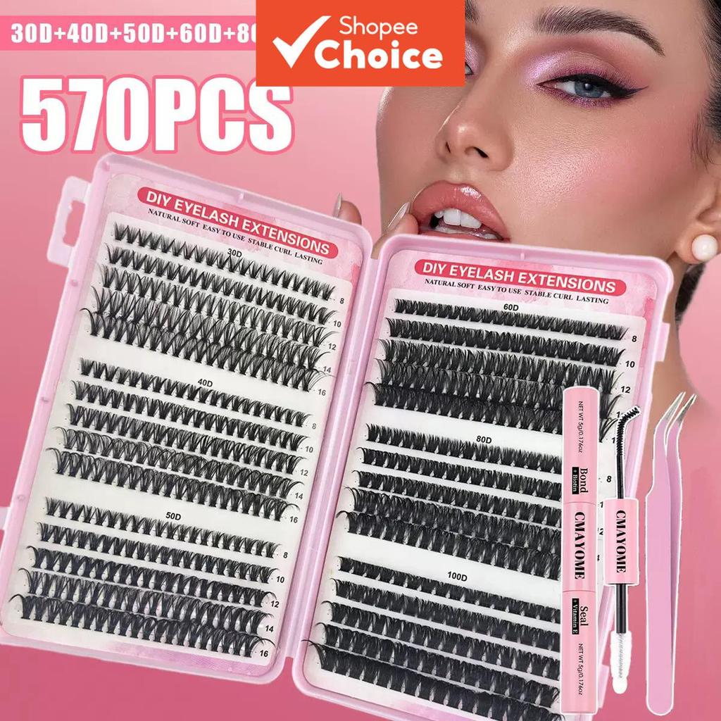 Kit De Aglomerados De Cílios DIY 570 Unidades-Volume Fino Misturado 8-16 Mm , Aparência Natural Para Fácil Aplicação Dom