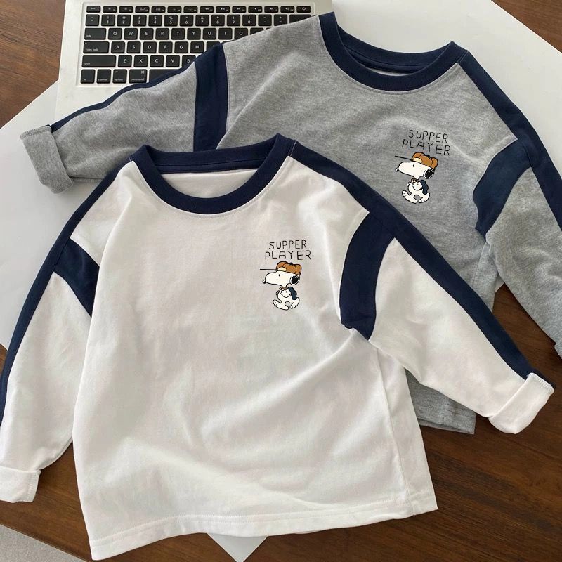 Crianças 2025 primavera outono manga comprida camiseta Bottoming topo meninos novo estilo versão coreana All-Match em to