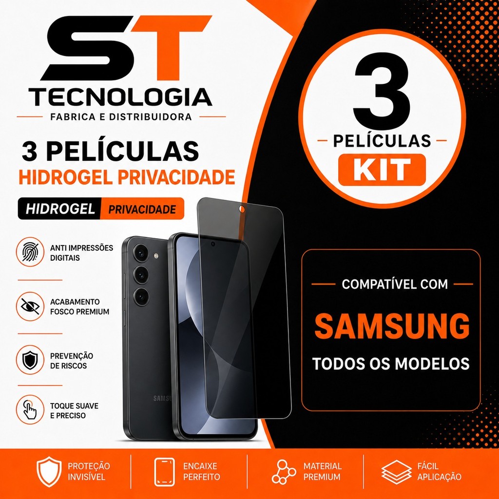 3 Películas Privacidade De Hidrogel P/ Samsung Todos Modelos A S M Note Ultra Plus Fe S26 S25 S24 S23 S22 S21 S20 S10 S9