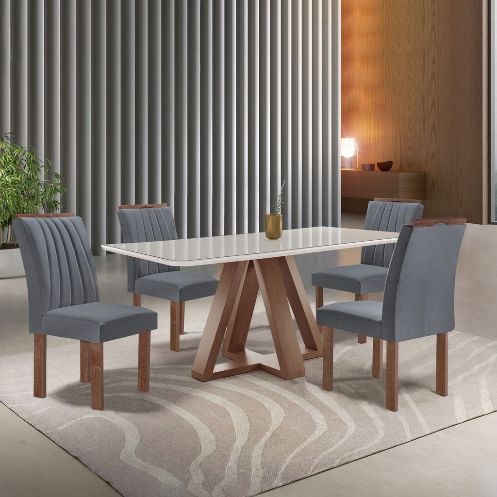 Conjunto Mesa Tampo Smart Plus Vidro Kyra 120CMX90CM 4 Cadeiras Arizona