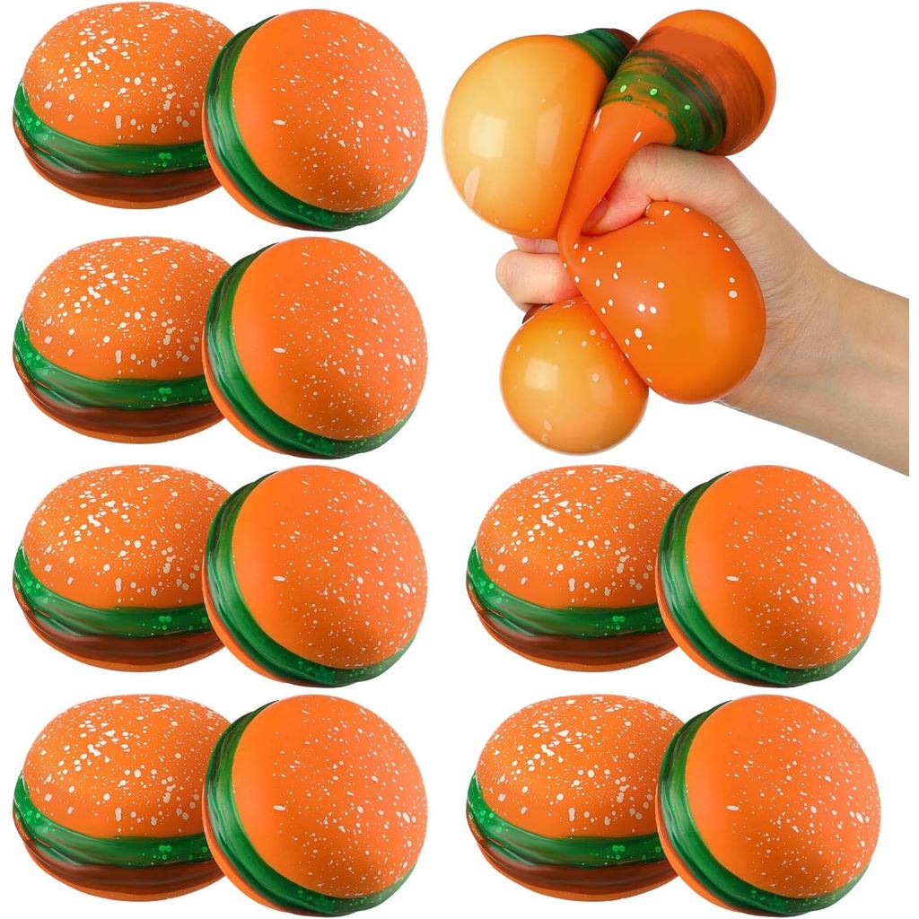 Meooeck 12 Peças Brinquedos de Hambúrguer para Alívio do Estresse, Brinquedos de Hambúrguer para Festa de Aniversário, D