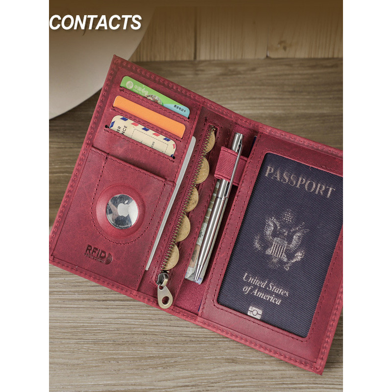 Retro Crazy Horse couro genuíno RFID Anti-magnético saco de passaporte multifunc