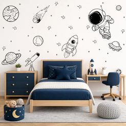 Adesivo de Parede Infantil Personalizado | Universo, Astronauta, Foguete, Planetas e Estrelas