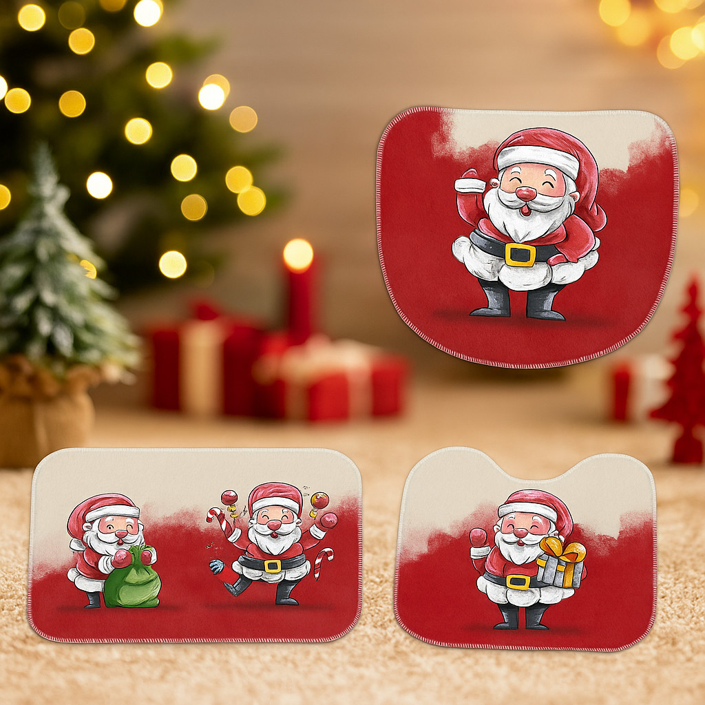 Jogo Tapetes de Natal para Banheiro 3 Peças Feliz Natal
