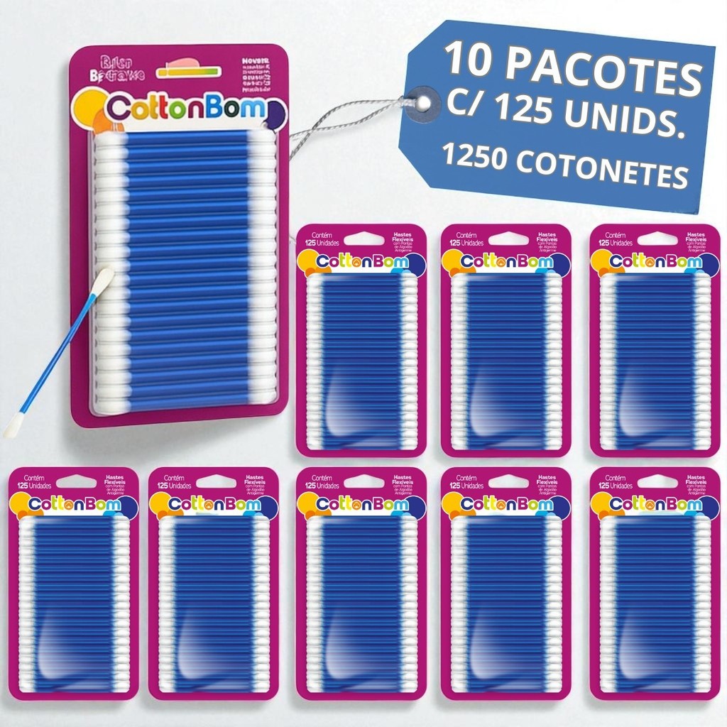 KIT 1250 Hastes Flexíveis Cotonetes CottonBom Line 125 Unidades Cada Cartela Caixa Atacado em Oferta na Shopee