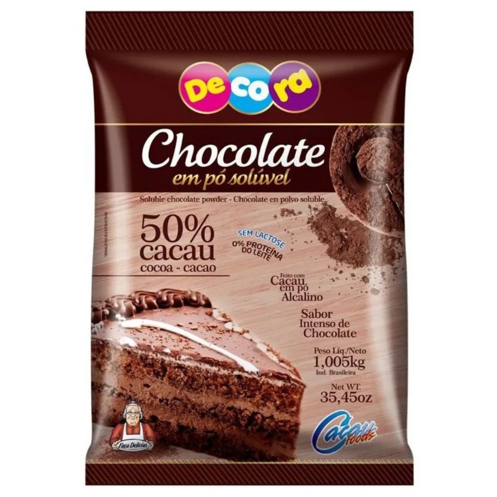 Chocolate Pó Solúvel 50% cacau 1,005kg - Decora em Oferta na Shopee