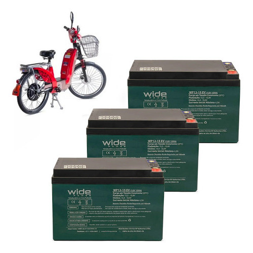 Kit 3 Bateria Wide 12v 15ah Bike Elétrica Ciclo Profundo em Oferta na Shopee
