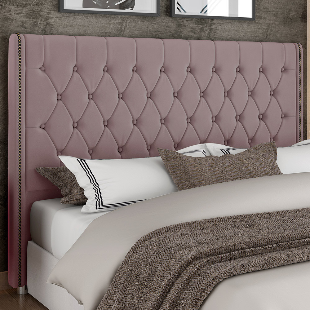 Cabeceira Cama Box Queen 160cm Estofada Frizza P05 Veludo Rosê - Lyam Decor em Oferta na Shopee