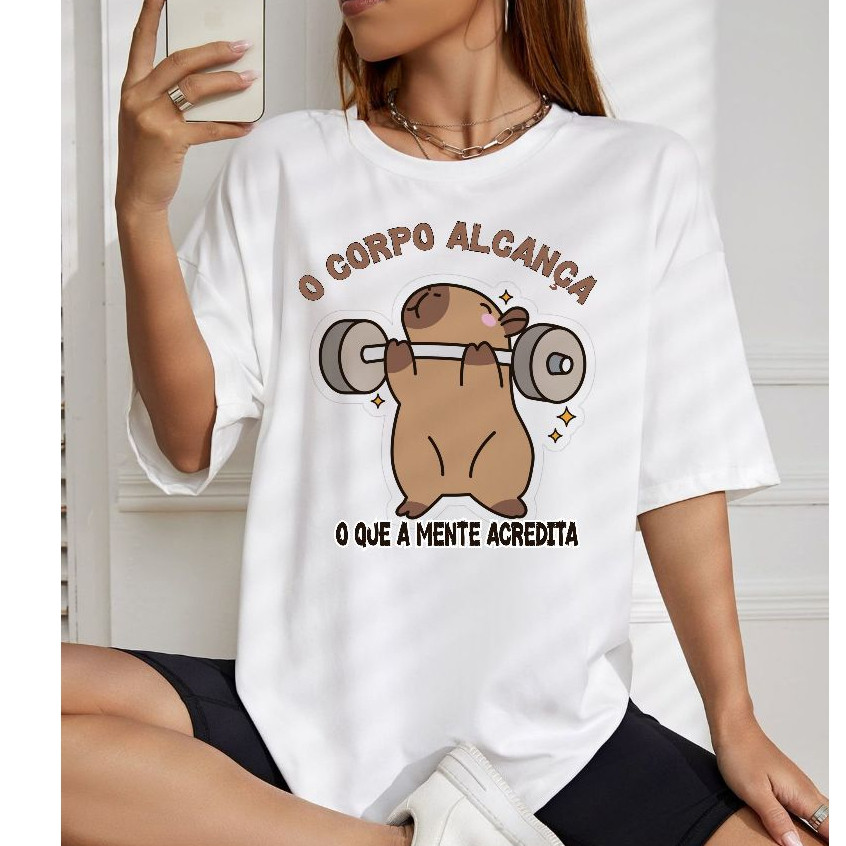 Camiseta Feminina Academia Oversized Fitness Capivara Maromba Camiseta Treino Estilosa Fofo Gym