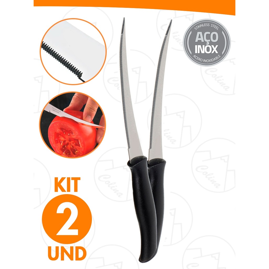 Kit 2 Facas Para Tomate Legumes Aço Inox Chef Profissional 5''  Nano Shop
