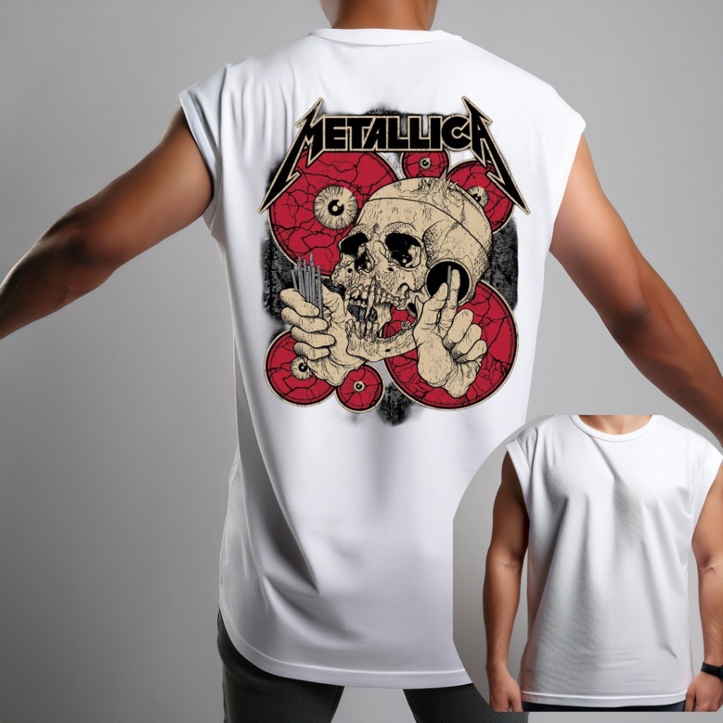 Camiseta Camisa  Oversized  Regata  cavada  100% Algodão estampada  Metalica Banda de Rock