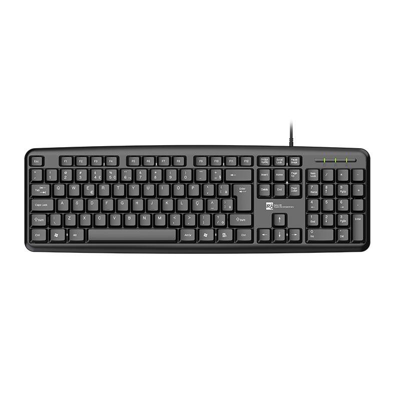 Teclado Membrana R8 1801, ABNT2, Preto, R8-1801-BK