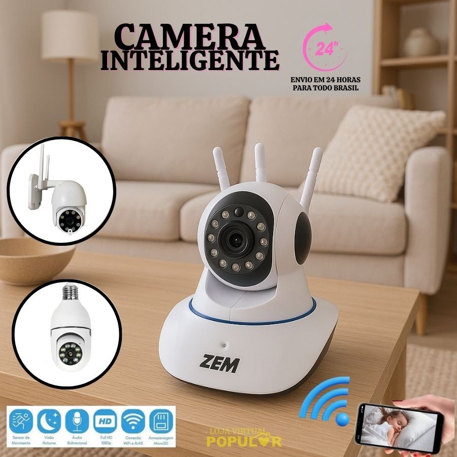 Câmera De Segurança Prova D'água Sem Fio Gira 360° App Yousee Full HD Visão Noturna Monitoramento