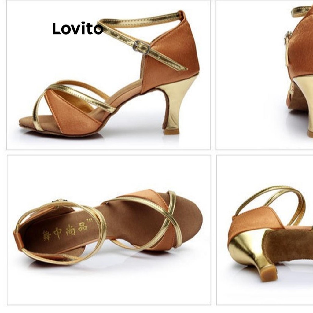 Detalhes do Lovito Sexy simples estilo latino sapatos de dança ouro prata banquete roupa salto para mulher LFA62139
