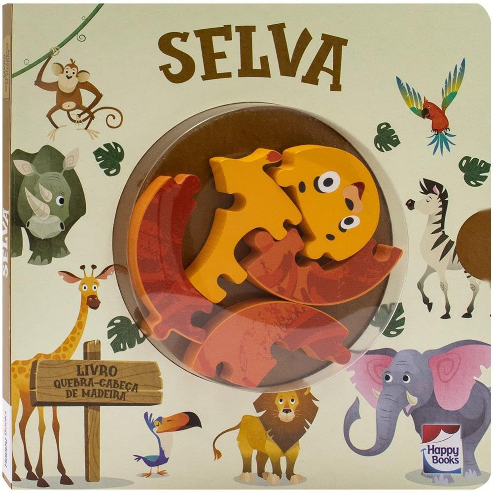 LIVRO QUEBRA-CABEÇA DE MADEIRA: SELVA - HAPPY WOOD - HAPPY BOOKS