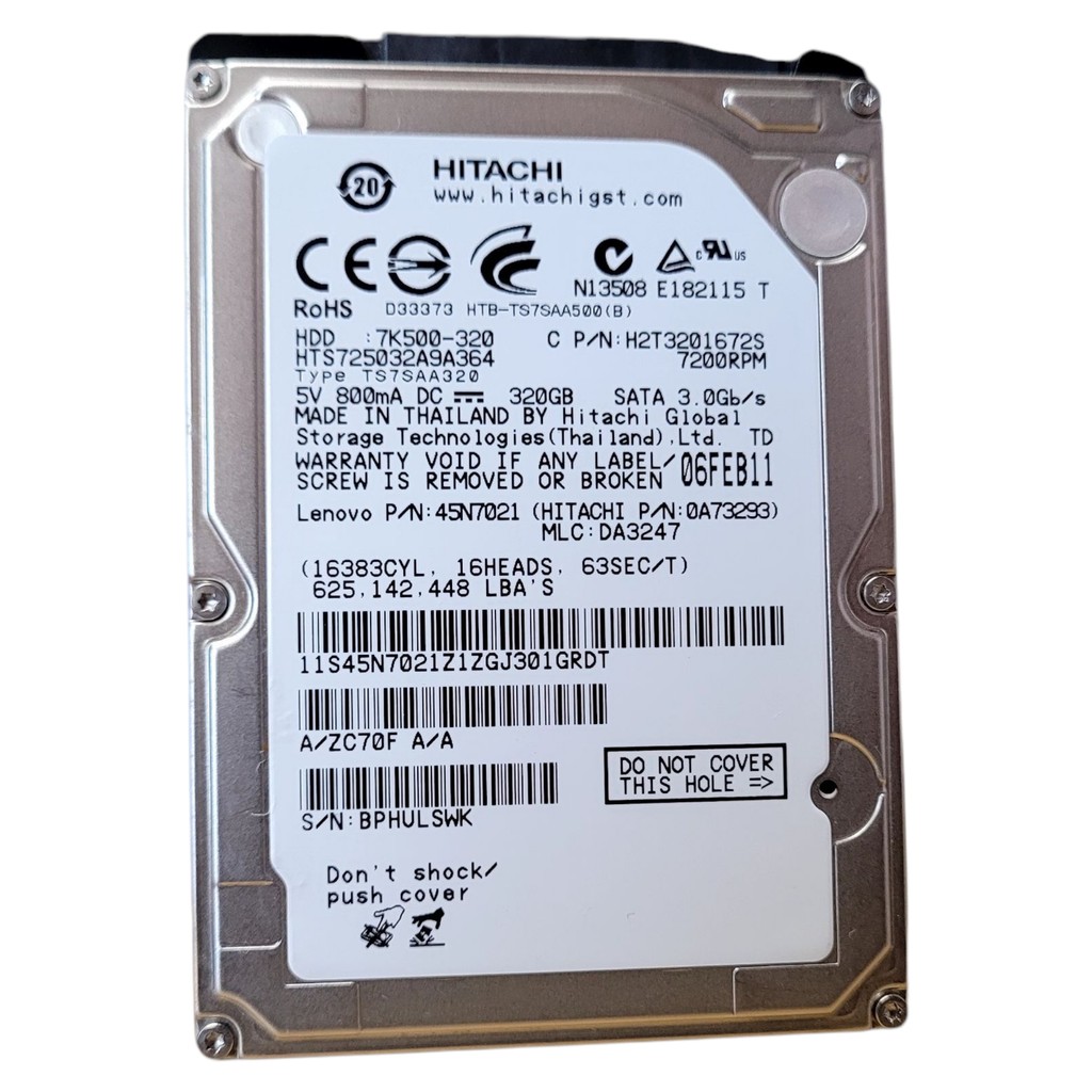 Disco Rígido Interno Hd Sata 2'5 Hitachi 320gb Travelstar 7k500-320 Hts725032a9a365 Ou Hts725032a9a364 7200rpm 16mb De C