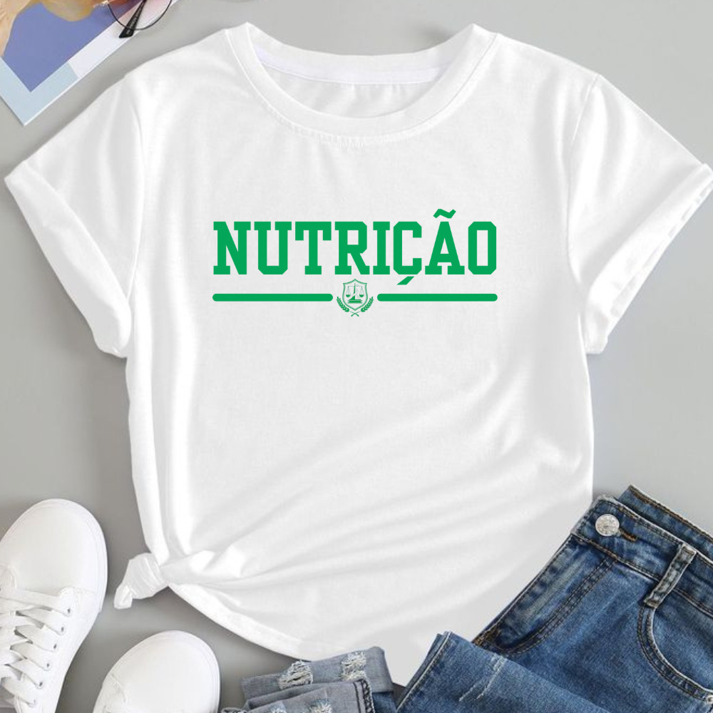 Camiseta Feminina Nutrição Nutricionista Camisa Curso Faculdade Profissão 100% Algodão em Oferta na Shopee